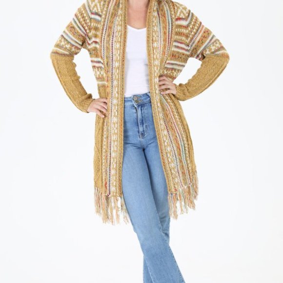Nostalgia Fringe Cable Knit Cardigan Jacket • NWT • Acrylic • Long Sleeve • Boho - Picture 3 of 3